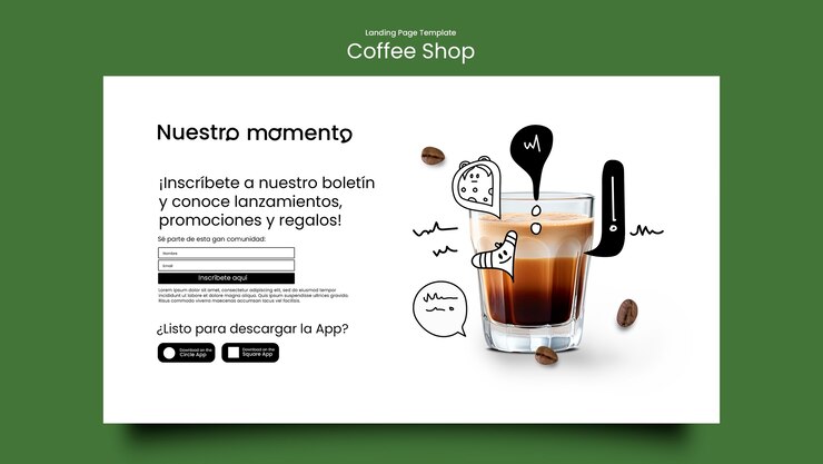 PSD gratuito modello di pagina di destinazione per caffetteria