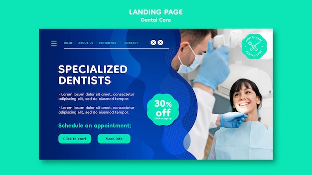Modello di pagina di destinazione per cure odontoiatriche