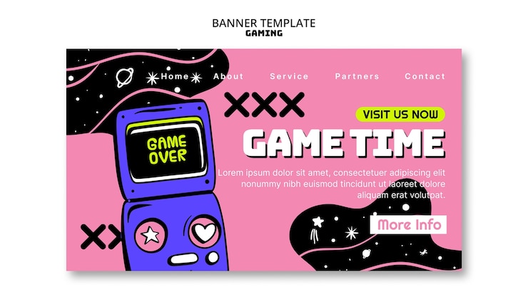 PSD gratuito modello di pagina di destinazione per giochi retro
