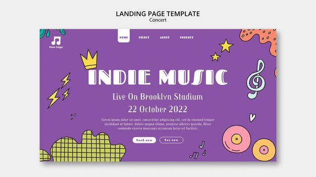 Modello di pagina di destinazione per il divertimento del concerto