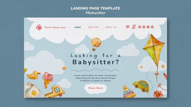 Modello di pagina di destinazione per il lavoro di babysitter