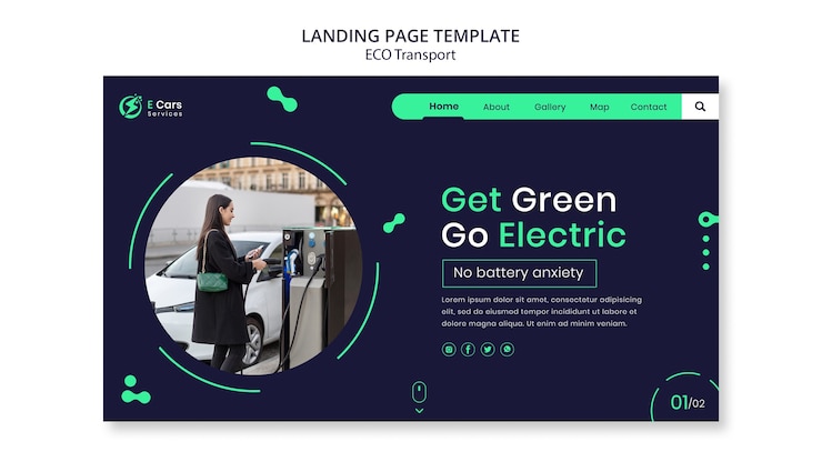 PSD gratuito modello di pagina di destinazione per il trasporto ecologico a disegno piatto