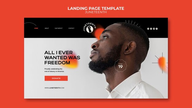 Modello di pagina di destinazione per juneteeth con uomo afroamericano