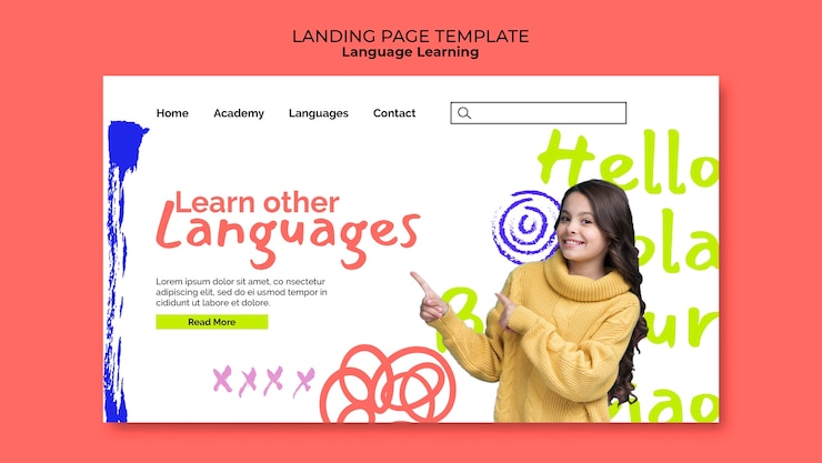 PSD gratuito modello di pagina di destinazione per l'apprendimento delle lingue