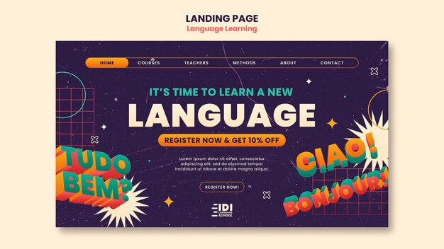 Modello di pagina di destinazione per l'apprendimento delle lingue