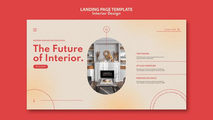 PSD gratuito modello di pagina di destinazione per l'interior design
