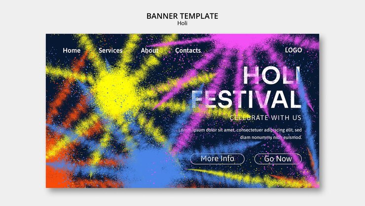 PSD gratuito modello di pagina di destinazione per la celebrazione del festival di holi