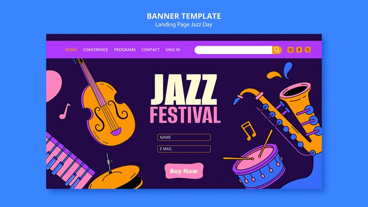 PSD gratuito modello di pagina di destinazione per la celebrazione del giorno del jazz.