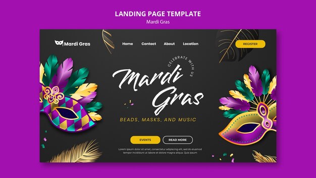 Modello di pagina di destinazione per la celebrazione del Mardi Gras