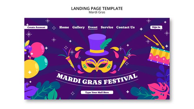 Modello di pagina di destinazione per la celebrazione del Mardi Gras