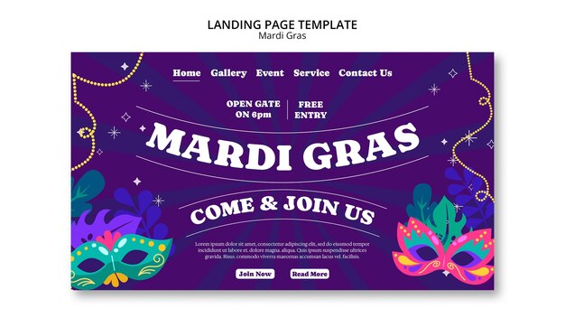 Modello di pagina di destinazione per la celebrazione del Mardi Gras