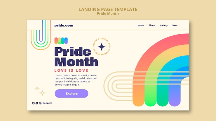PSD gratuito modello di pagina di destinazione per la celebrazione del mese dell'orgoglio
