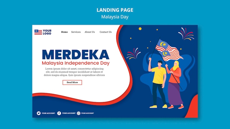 PSD gratuito modello di pagina di destinazione per la celebrazione dell'anniversario del giorno della malesia