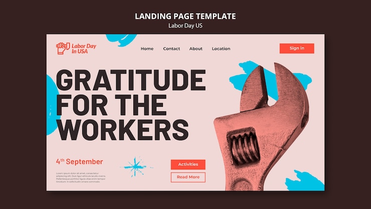 PSD gratuito modello di pagina di destinazione per la celebrazione della festa del lavoro degli stati uniti