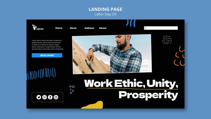 PSD gratuito modello di pagina di destinazione per la celebrazione della festa del lavoro degli stati uniti
