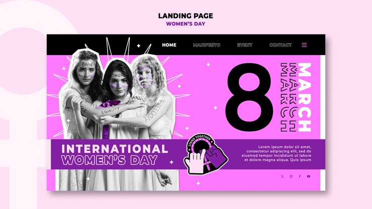 PSD gratuito modello di pagina di destinazione per la celebrazione della giornata della donna