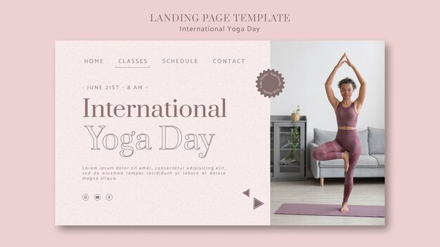 Modello di pagina di destinazione per la celebrazione della giornata internazionale dello yoga