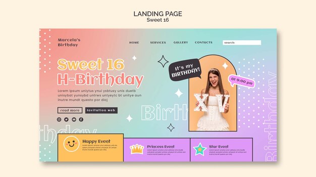 Modello di pagina di destinazione per la celebrazione di 16 dolci