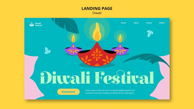 PSD gratuito modello di pagina di destinazione per la celebrazione di diwali