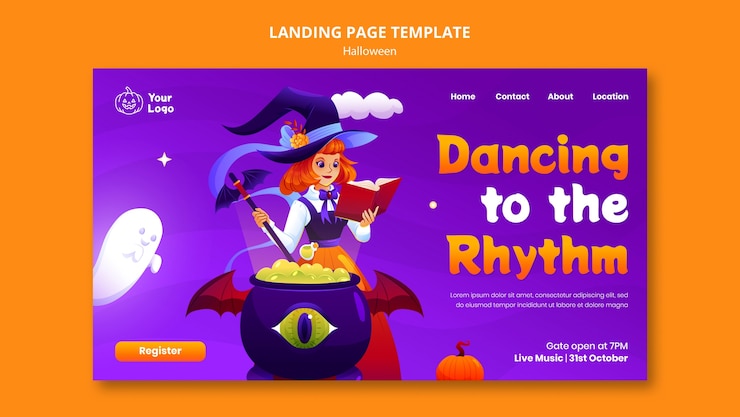 PSD gratuito modello di pagina di destinazione per la celebrazione di halloween