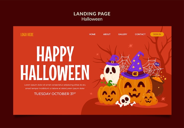 PSD gratuito modello di pagina di destinazione per la celebrazione di halloween