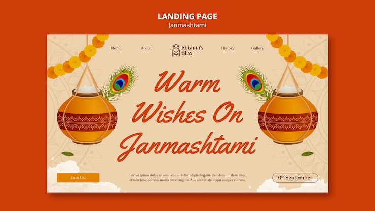 PSD gratuito modello di pagina di destinazione per la celebrazione di janmashtami