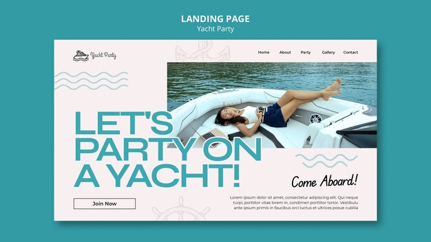 Modello di pagina di destinazione per la celebrazione di una lussuosa festa in yacht