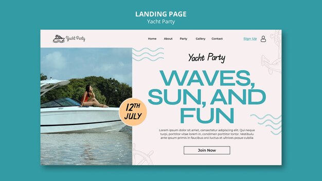 Modello di pagina di destinazione per la celebrazione di una lussuosa festa in yacht