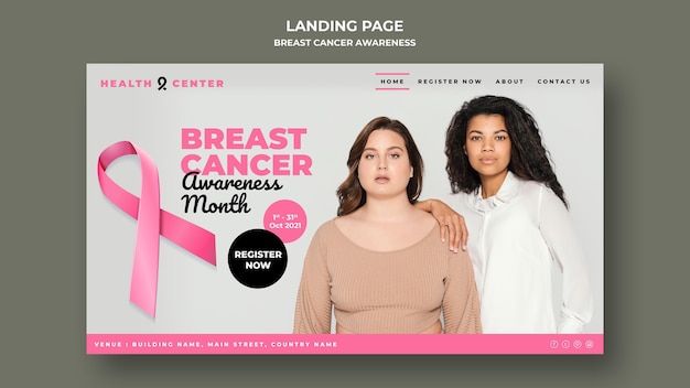 Modello di pagina di destinazione per la consapevolezza del cancro al seno