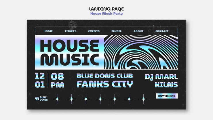 PSD gratuito modello di pagina di destinazione per la festa della musica house