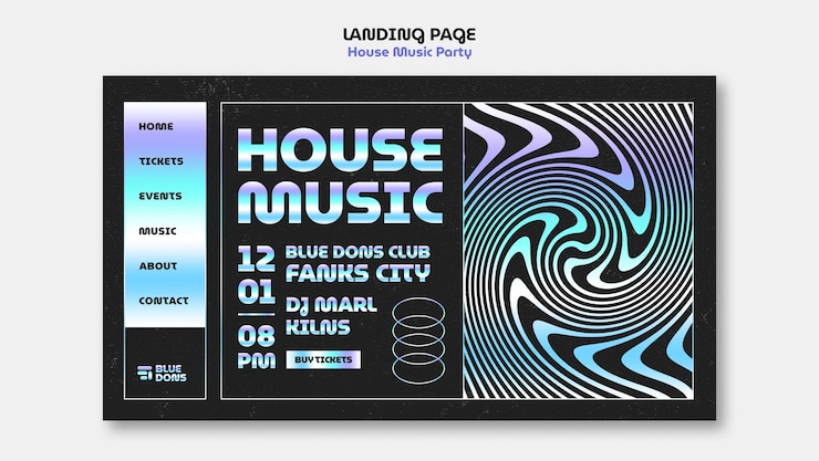 PSD gratuito modello di pagina di destinazione per la festa della musica house