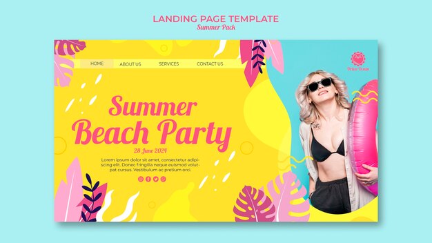 Modello di pagina di destinazione per la festa in spiaggia estiva