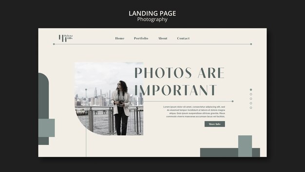 Modello di pagina di destinazione per la fotografia di design piatto