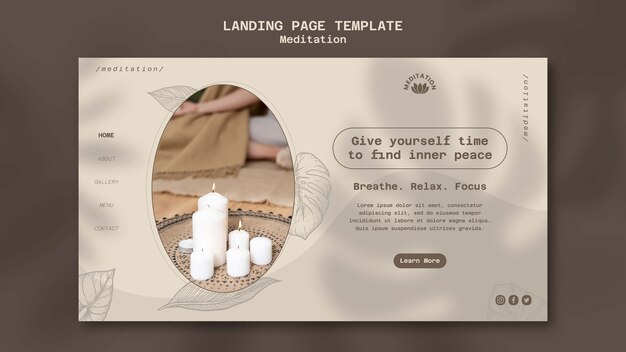 Modello di pagina di destinazione per la meditazione yoga con design a foglie