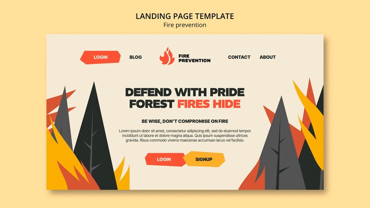 PSD gratuito modello di pagina di destinazione per la prevenzione degli incendi a disegno piatto