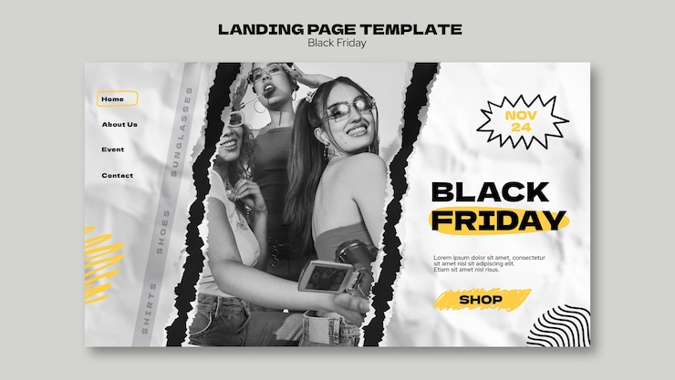 PSD gratuito modello di pagina di destinazione per le vendite del black friday con texture di carta strappata