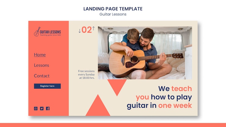 PSD gratuito modello di pagina di destinazione per lezioni di chitarra