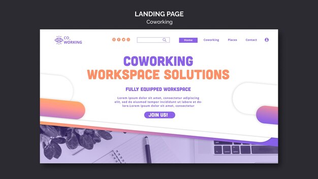 Modello di pagina di destinazione per lo spazio di coworking