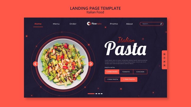 Modello di pagina di destinazione per ristorante di cucina italiana
