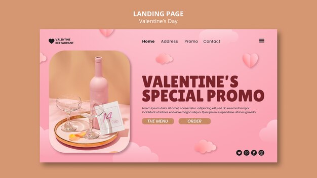 Modello di pagina di destinazione per San Valentino con bevande