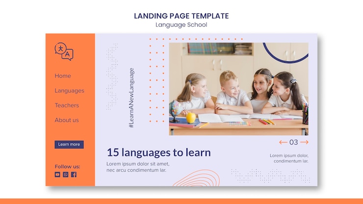 PSD gratuito modello di pagina di destinazione per scuola di lingue