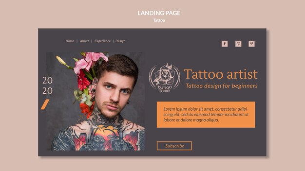 Modello di pagina di destinazione per tatuatore