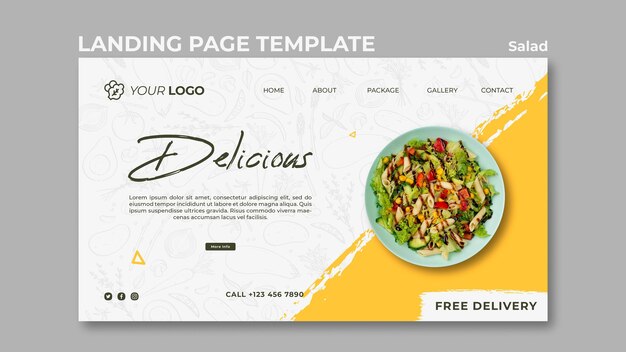 Modello di pagina di destinazione per un sano pranzo con insalata