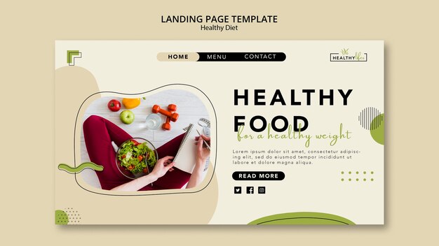 Modello di pagina di destinazione per una dieta sana con verdure