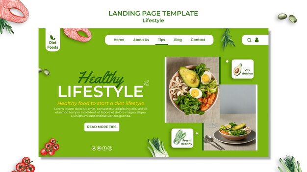 Modello di pagina di destinazione per uno stile di vita sano