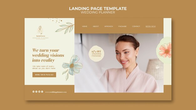 Modello di pagina di destinazione per wedding planner con disegno floreale ad acquerello