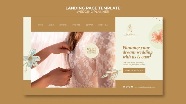 Modello di pagina di destinazione per wedding planner con disegno floreale ad acquerello