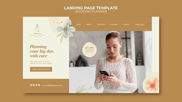 Modello di pagina di destinazione per wedding planner con disegno floreale ad acquerello