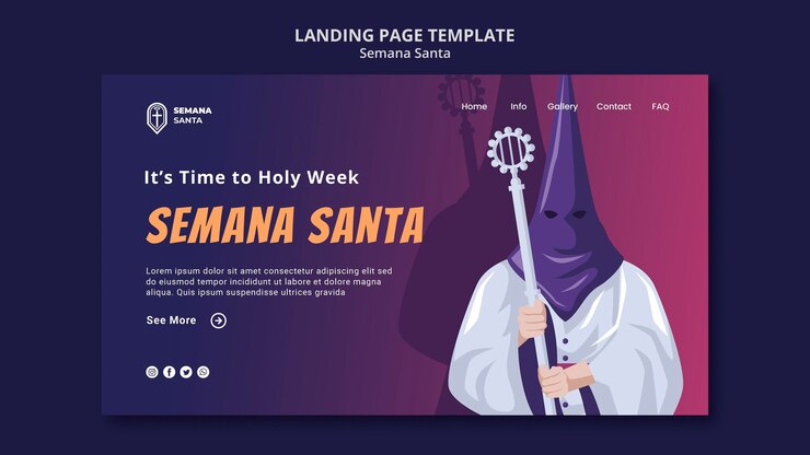PSD gratuito modello di pagina di destinazione semana santa illustrato