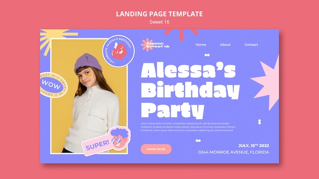 Modello di pagina di destinazione Sweet 16 con stelle